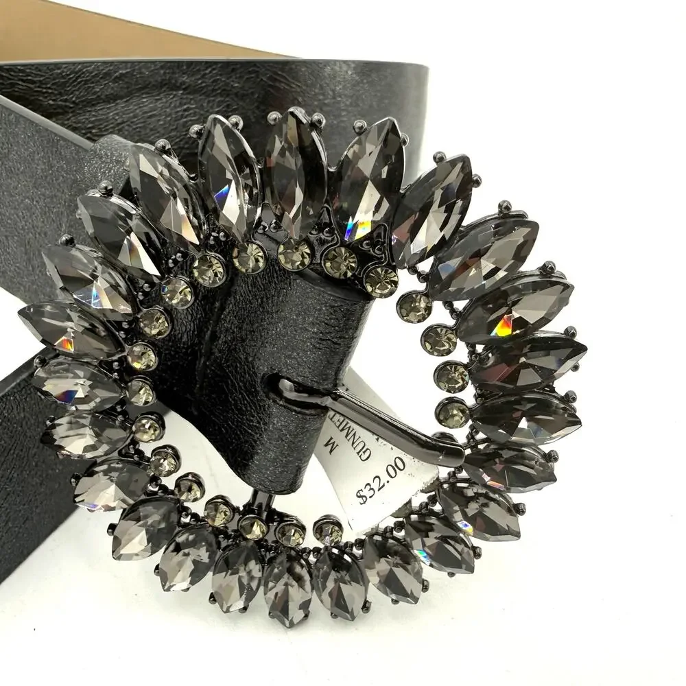 Vince Camuto Gunmetal Jewel Bedazaled Circle Ring Belt New with tags Size Medium